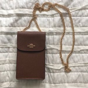 COACH Phone Crossbody Lace Saddle Gold Chain